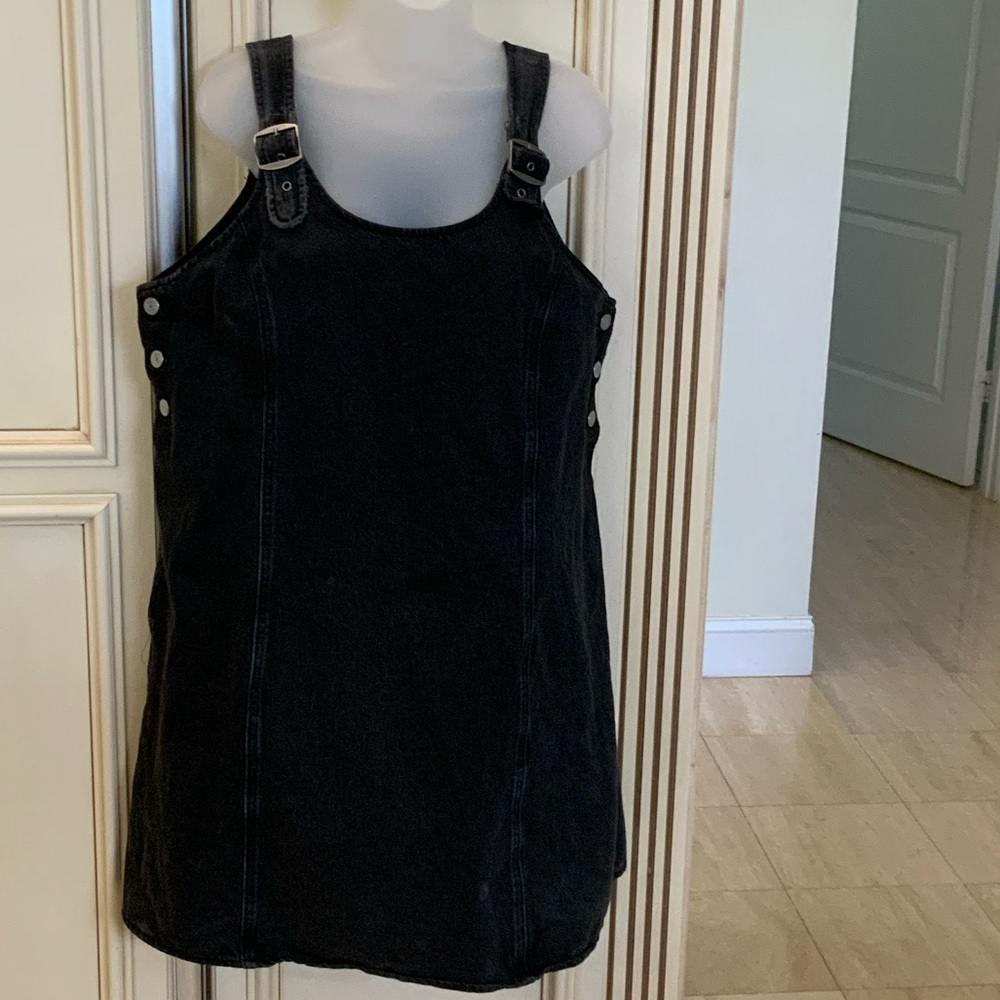 Levi Black Denim Pinafore Dress with Buckle Straps by Levi